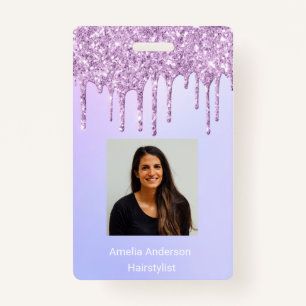 Tarjeta De Identificación Personalizado Purpurina de empleado gotea nombre v