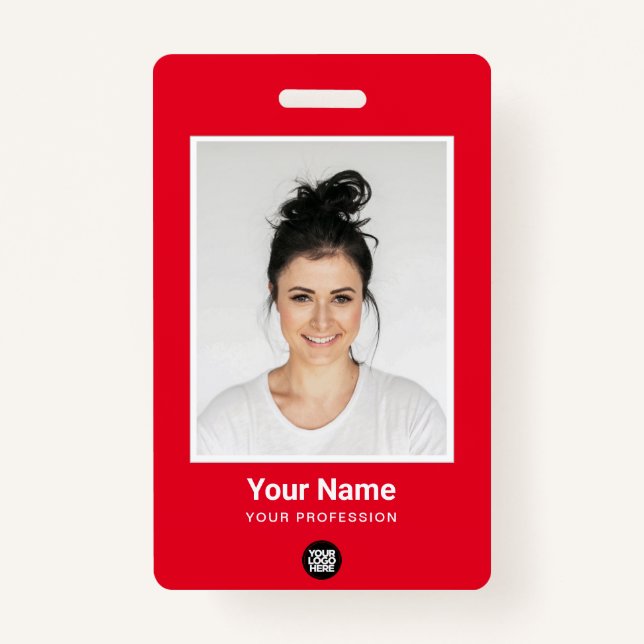 Tarjeta De Identificación Personalizado Red Employee Large Photo, BarCode, N (Anverso)