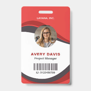 Tarjeta De Identificación Personalizado Red Modern Employee Details ID Badge
