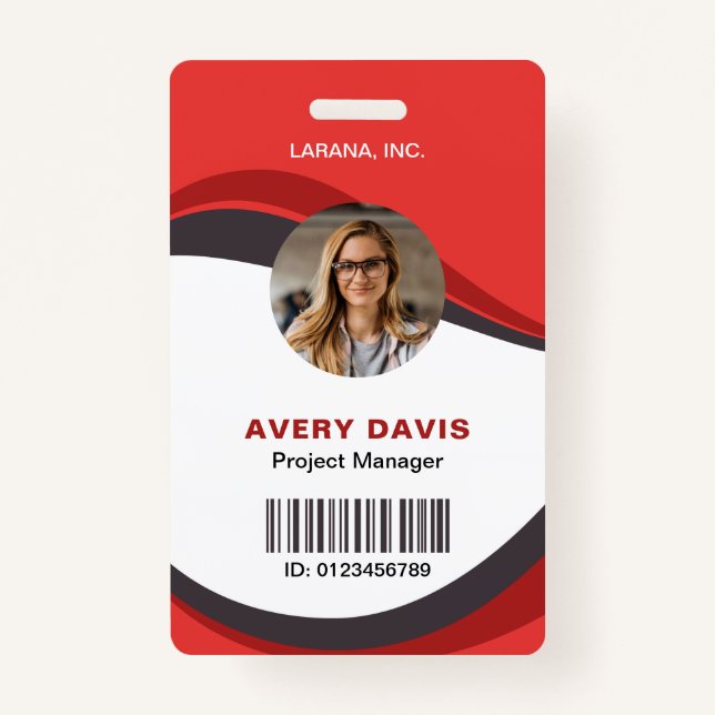 Tarjeta De Identificación Personalizado Red Modern Employee Details ID Badge (Anverso)