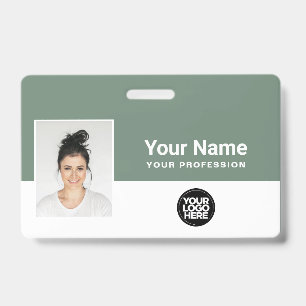 Tarjeta De Identificación Personalizado Sage Green Employee Logo Name Lanyar