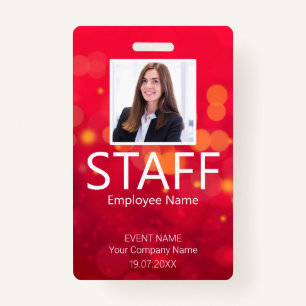 Tarjeta De Identificación Personalizado Staff Barcode Event Red Badge