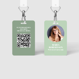 Tarjeta De Identificación Personalizado verde de código QR de fotografía de 