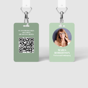 Tarjeta De Identificación Personalizado verde de código QR de fotografía de