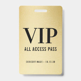 Tarjeta De Identificación Personalizado VIP All Access Concert Faux Gold