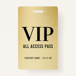 Tarjeta De Identificación Personalizado VIP All Access Concert Faux Gold