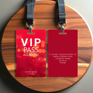 Tarjeta De Identificación Personalizado VIP All Access Event Red Badge