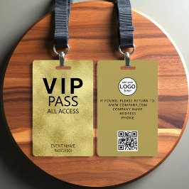 Tarjeta De Identificación Personalizado VIP All Access QR Code Event Gold Ba