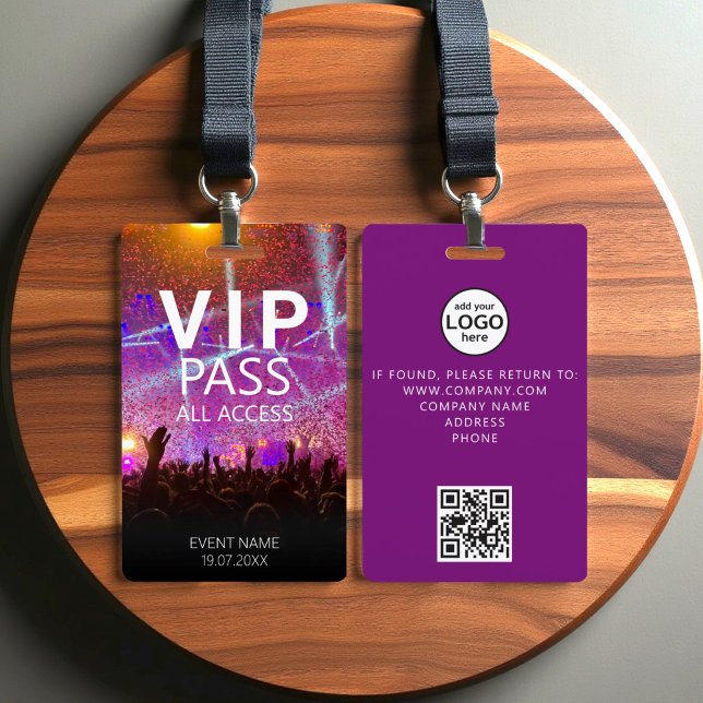 Tarjeta De Identificación Personalizado VIP QR Code Event Purple Confetti (Subido por el creador)