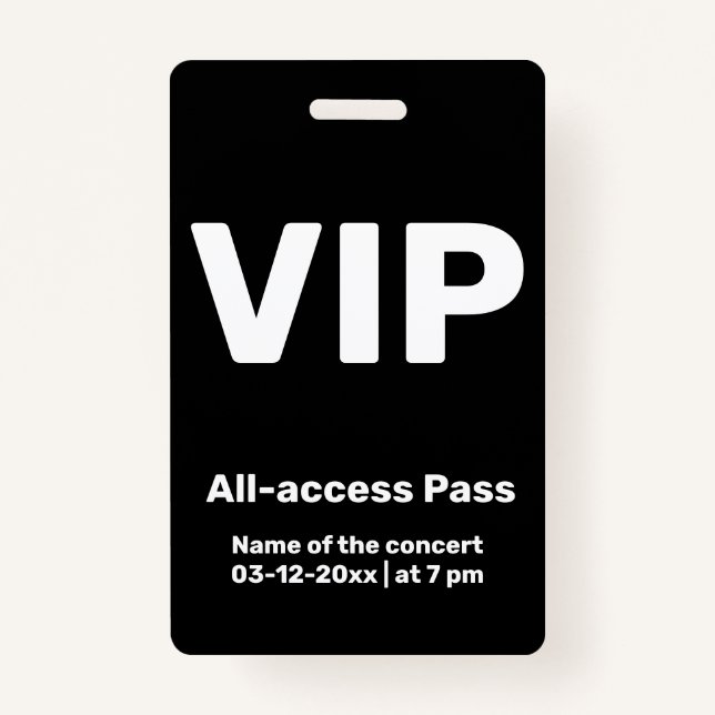 Tarjeta De Identificación personalizado vip todos acceso pase de concierto (Anverso)