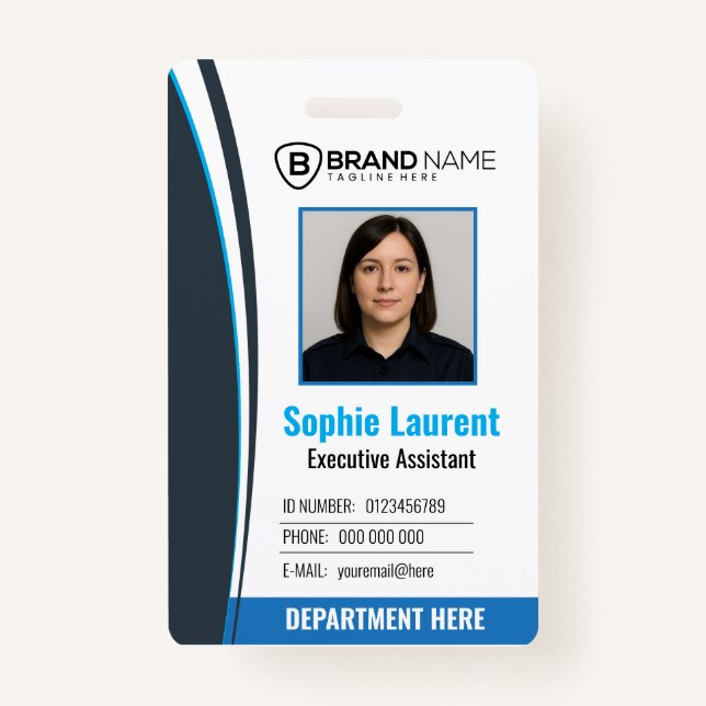 Tarjeta De Identificación Personalized Blue White Corporate Staff ID Badge (Anverso)