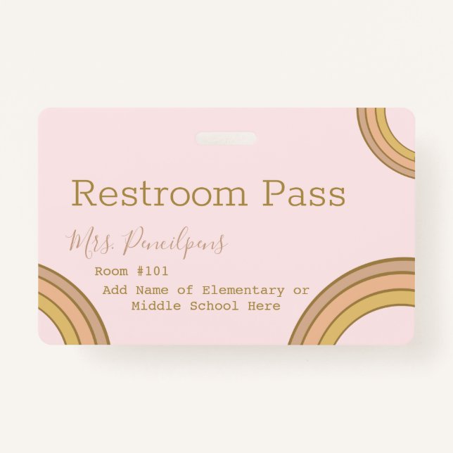 Tarjeta De Identificación Personalized Boho Rainbow Hall Pass Pink (Reverso)