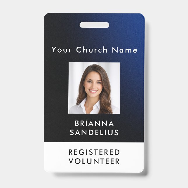 Tarjeta De Identificación Personalized Modern Blue Church Volunteer Photo ID (Parte frontal)