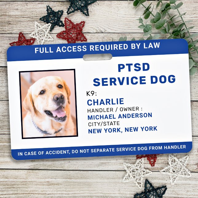 Tarjeta De Identificación Personalized Photo Blue White PTSD Service Dog ID (Subido por el creador)