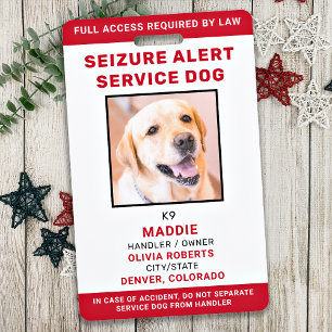 Tarjeta De Identificación Personalized Service Dog Seizure Alert Dog Photo