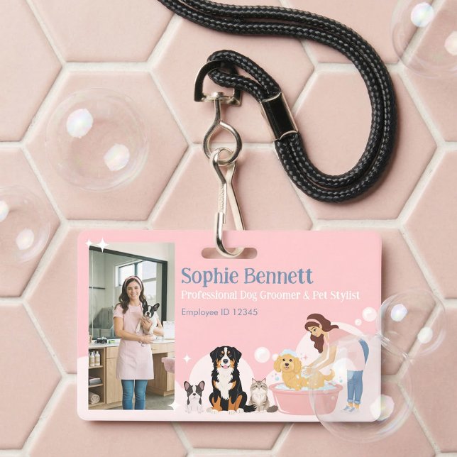 Tarjeta De Identificación Pet Dog Grooming Salon Photo Staff Name ID (Pet Dog Grooming Salon Photo Staff Name ID Badge)