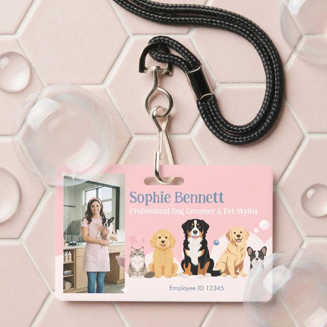 Tarjeta De Identificación Pet Dog Grooming Salon Photo Staff Name ID (Pet Dog Grooming Salon Photo Staff Name ID Badge)