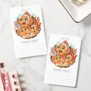Tarjeta De Identificación Pez payaso Dibujo animado lindo Familia Subacuátic