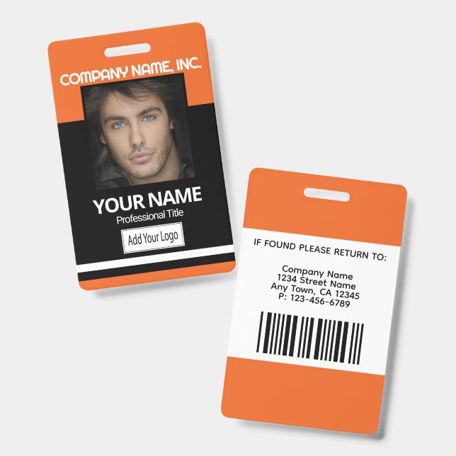 Tarjeta De Identificación Photo Badge - Orange and Black (Parte frontal y trasera)