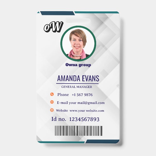 Tarjeta De Identificación Photo Employee Logo or QR CODE white Badge (Parte frontal)