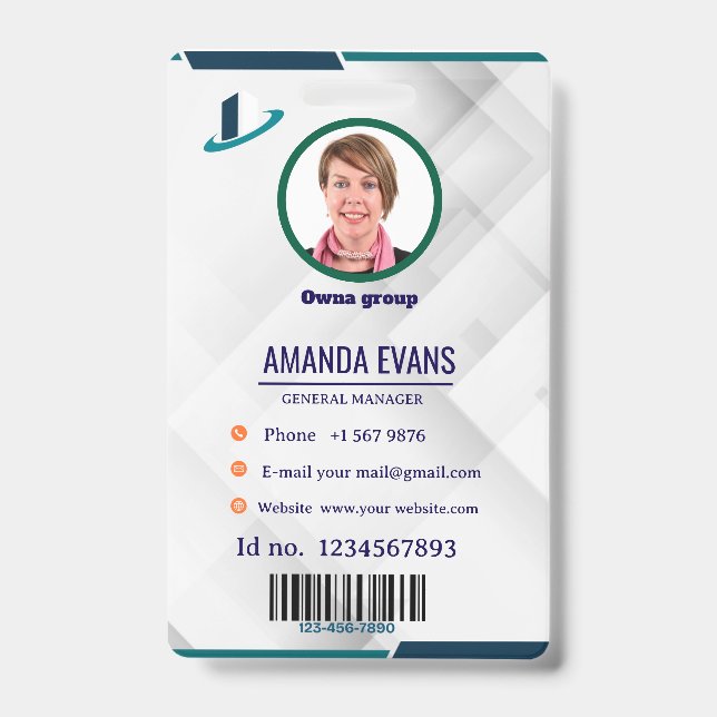 Tarjeta De Identificación Photo Employee Logo or QR CODE white Badge (Parte frontal)