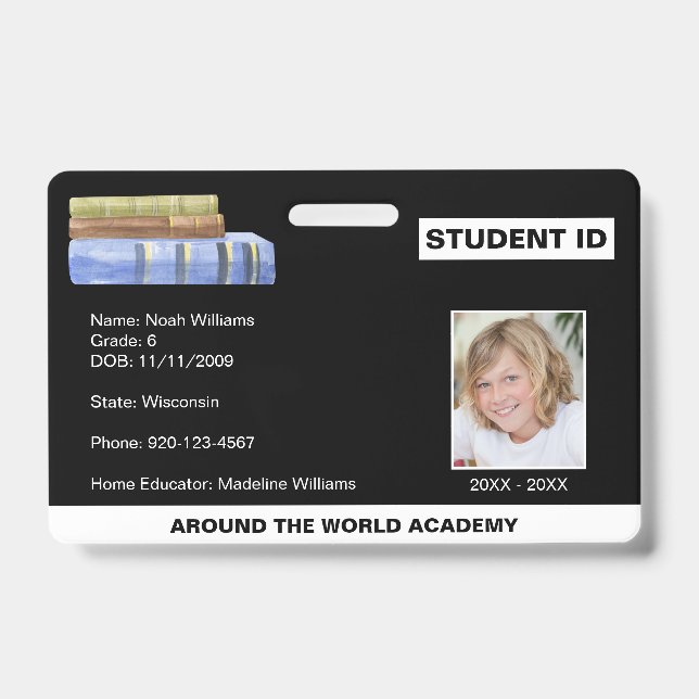 Tarjeta De Identificación Pila de libros de identificación de estudiantes de (Parte frontal)