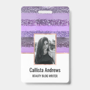 Tarjeta De Identificación Pinceladas Purpurinas de pintura morada de Moda Gi