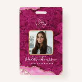 Tarjeta De Identificación Pink Agate Marble Business Logo Company ID