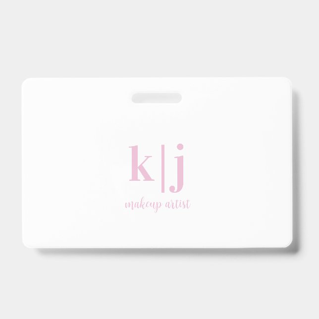 Tarjeta De Identificación Pink and White Monogram QR Code Makeup Artist ID (Parte frontal)