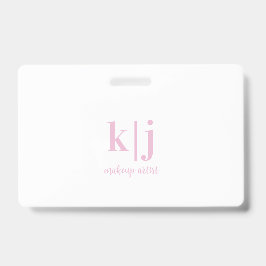 Tarjeta De Identificación Pink and White Monogram QR Code Makeup Artist ID