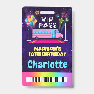Tarjeta De Identificación Pink Fiesta Bus VIP Pass Lanyard