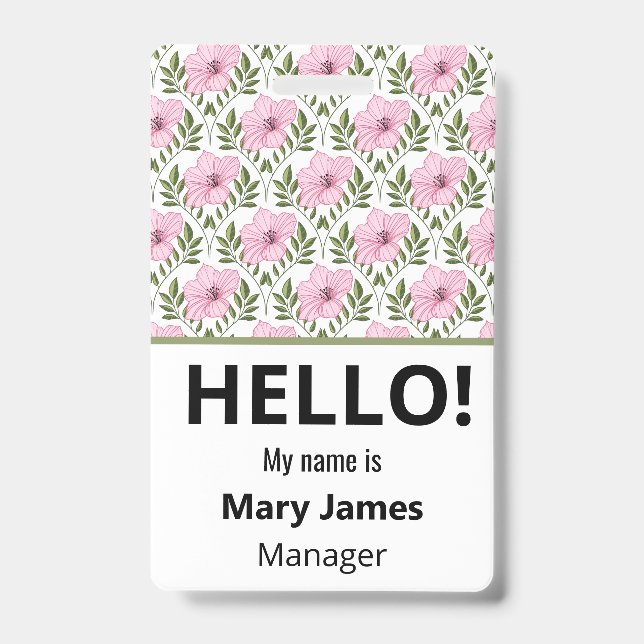 Tarjeta De Identificación Pink floral Name Lanyard | Personalized ID Badge (Anverso)