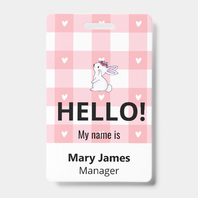 Tarjeta De Identificación Pink Gingham Name Lanyard | Personalized ID Badge  (Anverso)