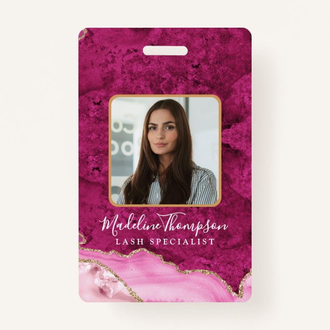 Tarjeta De Identificación Pink Gold Agate Marble Business Company ID (Anverso)