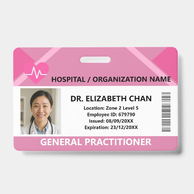 Tarjeta De Identificación Pink Hospital Doctor Nurse Care Security Photo ID (Parte frontal)