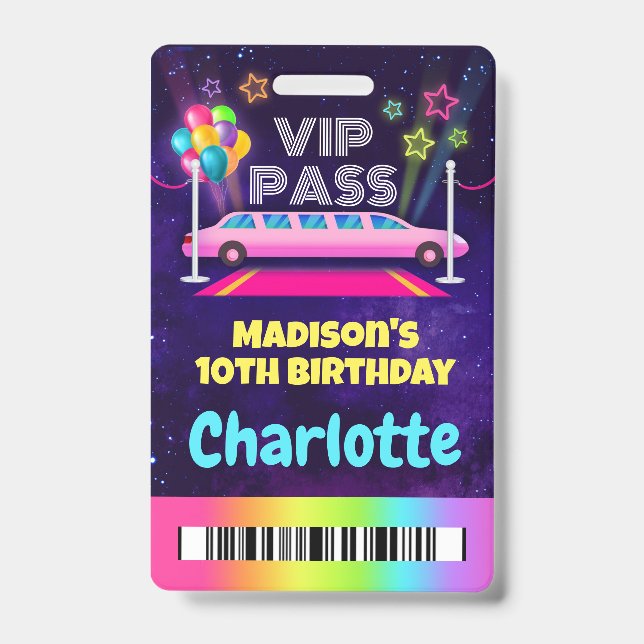 Tarjeta De Identificación Pink Limo VIP Pass Birday Lanyard (Anverso)