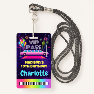 Tarjeta De Identificación Pink Limo VIP Pass Birday Lanyard