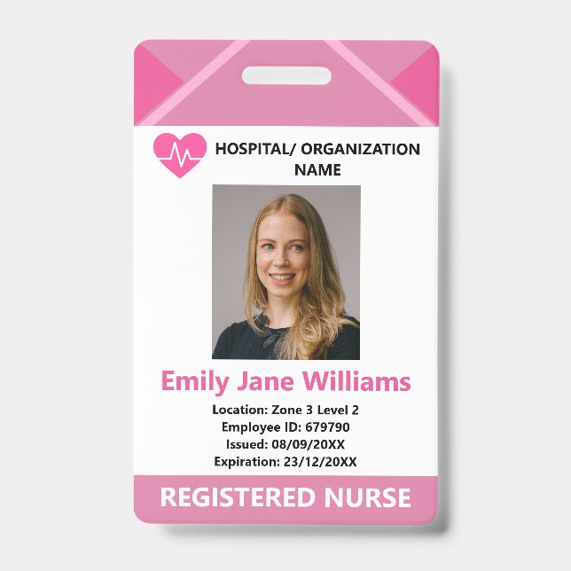 Tarjeta De Identificación Pink Medical Doctor Nurse Aged Security Photo ID (Parte frontal)