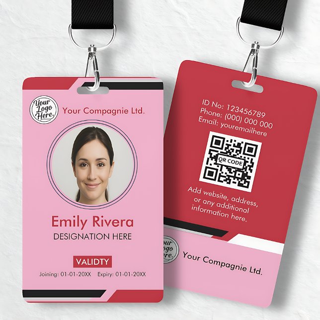 Tarjeta De Identificación Pink Modern Employee Photo ID Card (Pink Modern Employee Photo ID Card Badge)