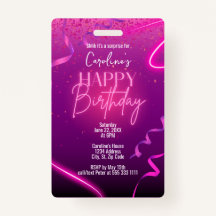 Pink Purple Confetti Neon Surprise Party Birday