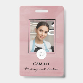 Tarjeta De Identificación Pink Script Logo Photo Makeup Badge