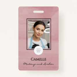 Tarjeta De Identificación Pink Script Logo Photo Makeup Badge
