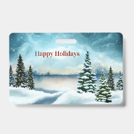 Tarjeta De Identificación Pinos nevados cerca de un lago