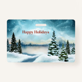 Tarjeta De Identificación Pinos nevados cerca de un lago