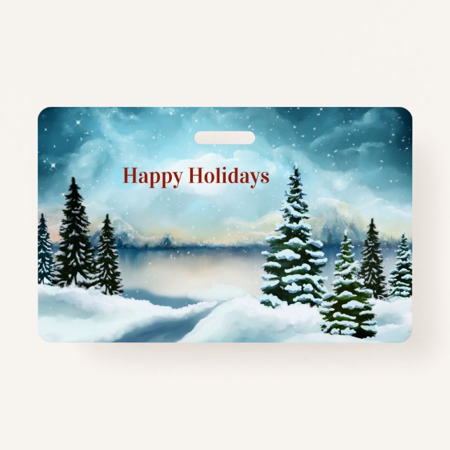 Tarjeta De Identificación Pinos nevados cerca de un lago (Anverso)