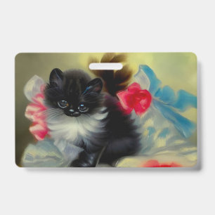Tarjeta De Identificación Pintura de gatito blanco y negro vintage