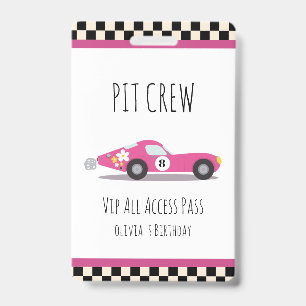 Tarjeta De Identificación Pit team Race Car Birday Party Pit Crew VIP Pass
