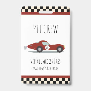 Tarjeta De Identificación Pit team Race Car Birday Party Pit Crew VIP Pass