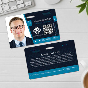 Tarjeta De Identificación Placa de identificación con código QR azul   Emple