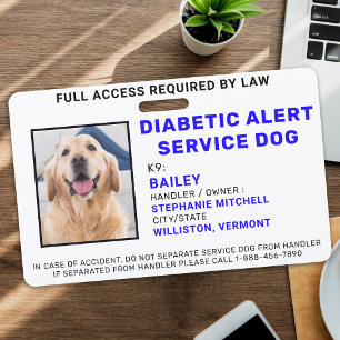 Tarjeta De Identificación Placa de identificación de perro de servicio de al